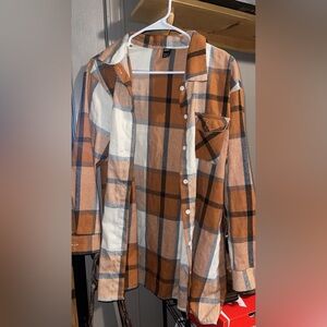 SHEIN Checkered Shirt in Tan and White